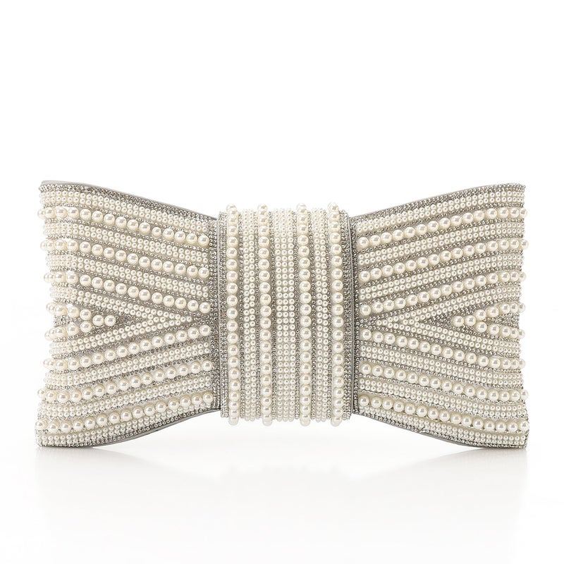 Mr.joe Pearl Bow Embellished Evening Clutch - Silver - Image 3