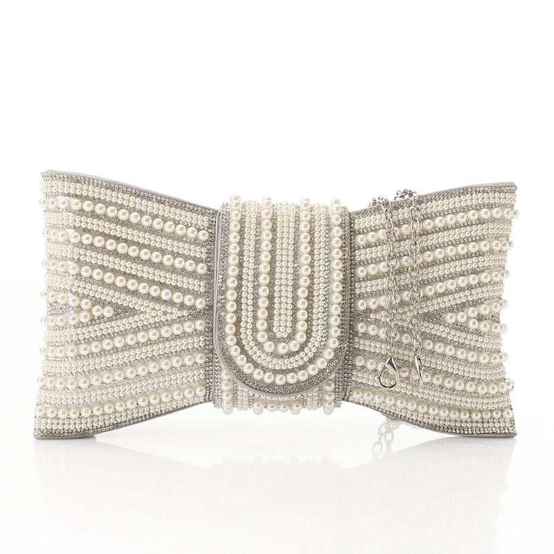 Mr.joe Pearl Bow Embellished Evening Clutch - Silver - Image 1