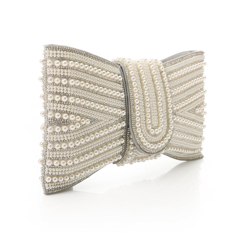 Mr.joe Pearl Bow Embellished Evening Clutch - Silver - Image 2