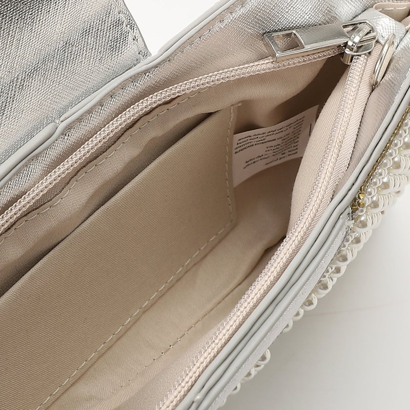 Mr.joe Pearl Bow Embellished Evening Clutch - Silver - Image 4