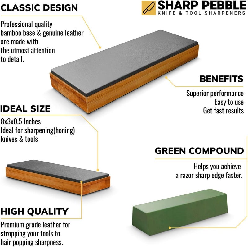 Sharp Pebble Premium Leather Strop for Knife Sharpening with Polishing Compound - Sharpening Strop for Knives, Straight Razor, Chisels - with eBook Guide - Image 2