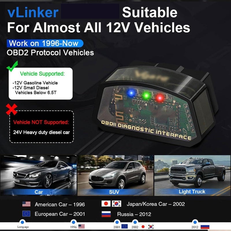 كاست ويف ماسح OBD2 بلوتوث 4.0 (BLE) لنظامي iOS iPhone وAndroid، قارئ OBDII للسيارات لمسح رموز الخطأ، أداة تشخيص سيارات آلية للمركبات المودعة عام 1996 وما بعده، محول ELM327 متوافق. - Image 5