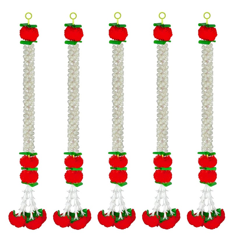 iHandikart iHandikart Jasmine Artificial Garland with Marigold Flowers Tuberose Diwali Decoration for Home Decor White Garland for Decoration Color Red Pack of 5 333035  - Image 1