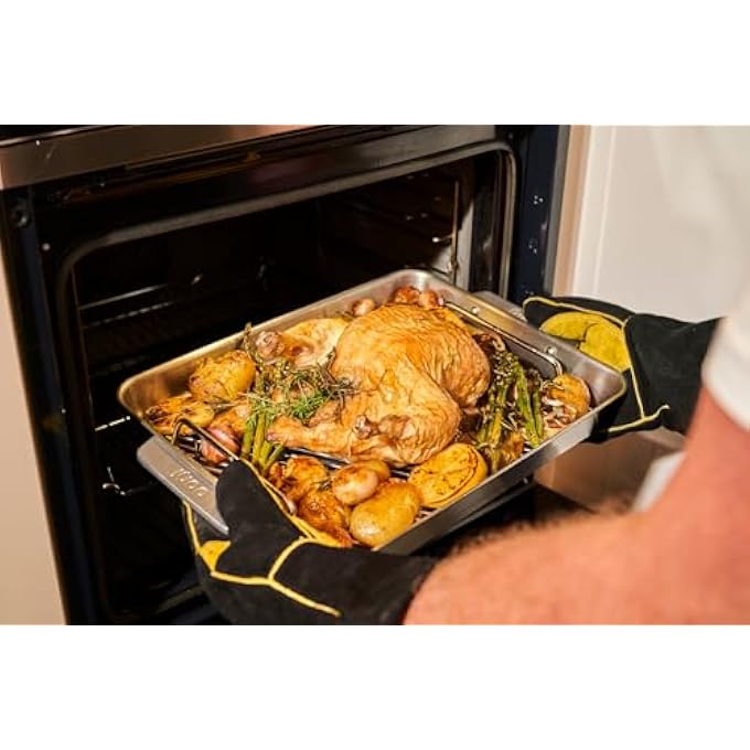 أوني صينية تحميص متوسطة الحجم 15 × 10، غير لاصقة، مصنوعة من الفولاذ المقاوم للصدأ، مع رف ولوح خشبي لتقطيع اللحوم، وعاء تحميص آمن للاستخدام في الفرن - Image 5