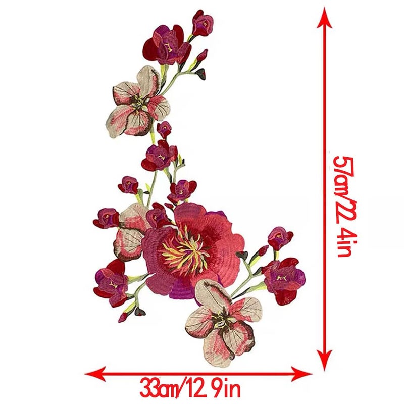 Heogacinlia 4 PCS Flower Embroidery Patches Floral Appliques Decorative Red Large Vintage Sewing Patche for Women Girls DIY Crafts Making Backpacks Jeans Collar Clothing Dress Hat Jackets Bags Accessories - Image 2