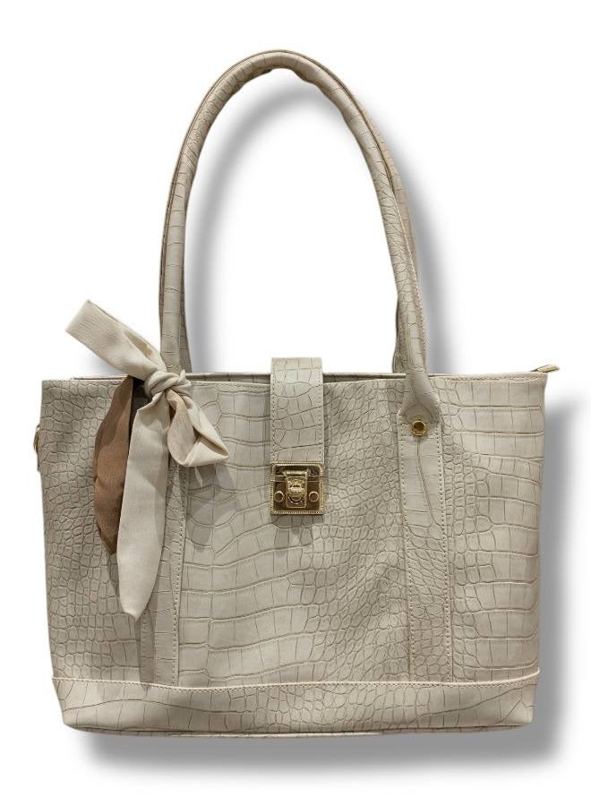 Creamy Luxurious Handbag Set with Elegant Textured Design - Image 2