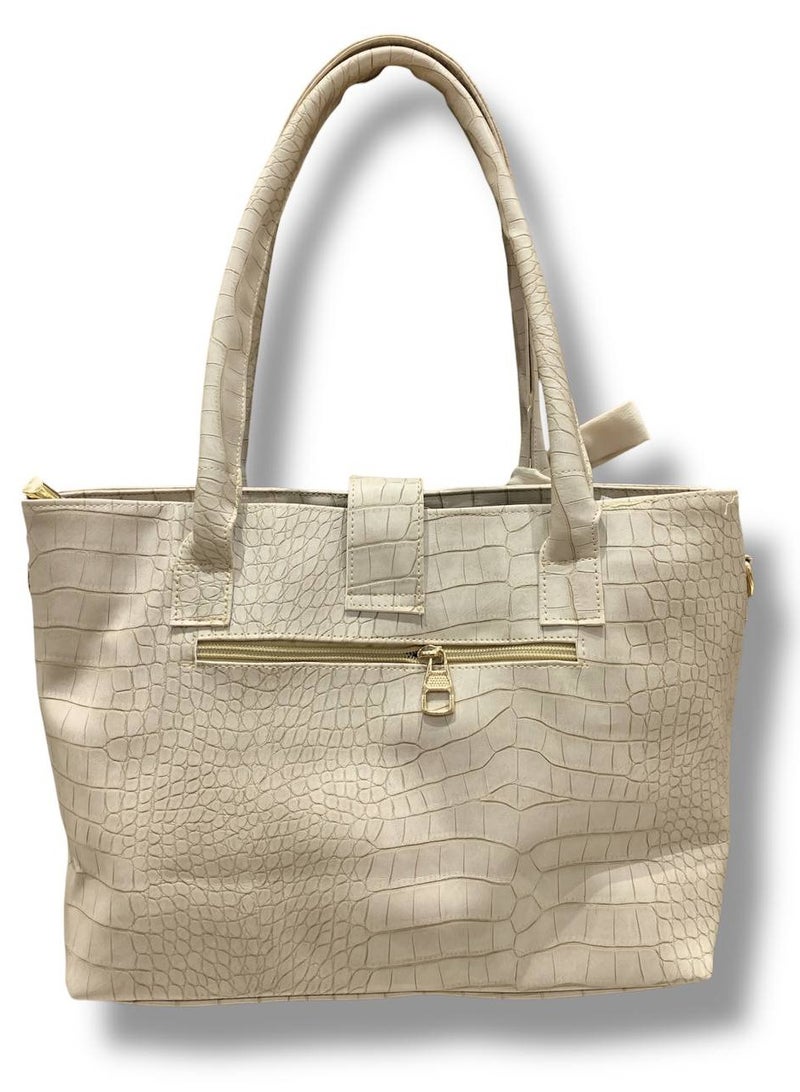 Creamy Luxurious Handbag Set with Elegant Textured Design - Image 4