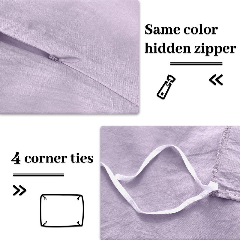 NEXHOME PRO Duvet Cover Set King Size Linen Feel Textured Organic Natural 100% Washed Cotton Duvet Cover Purple Lavender Lilac 3 Pieces Bedding Set with Zipper Closure  Breathable (No Comforter) - Image 5