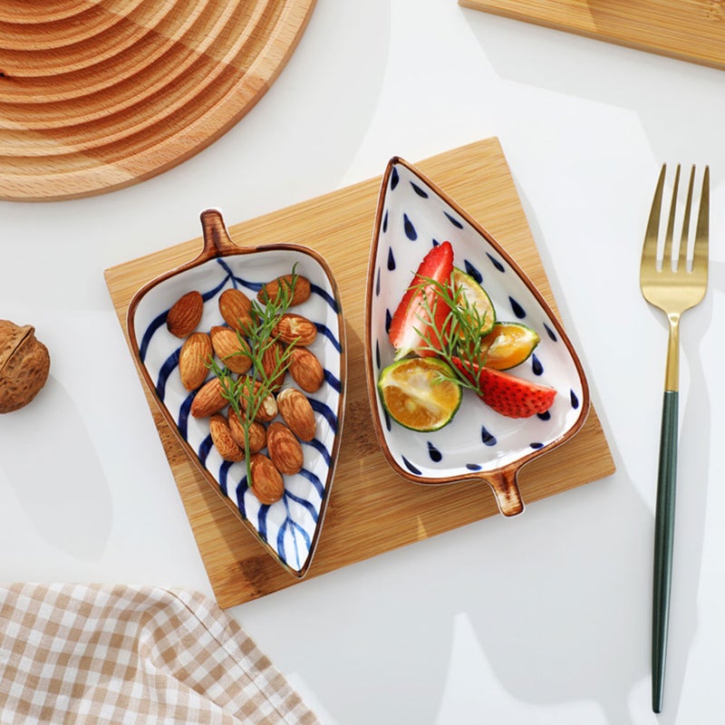 2 pcs Underglaze Colour Ceramic Sauce Dish Appetizer Plates Dessert Plate Food Dipping Bowls (Branching Fibres) - Image 3