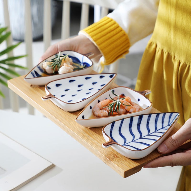 2 pcs Underglaze Colour Ceramic Sauce Dish Appetizer Plates Dessert Plate Food Dipping Bowls (Branching Fibres) - Image 1