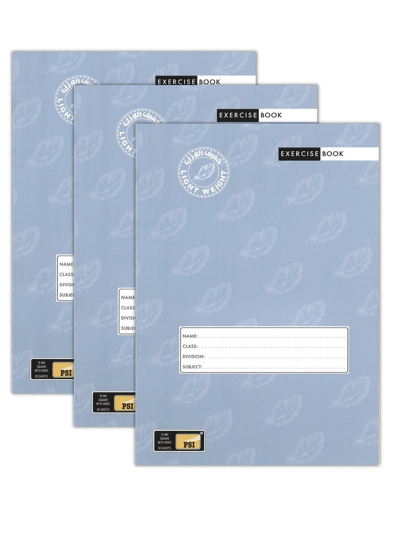 Psi 3-Piece A4 Size Light Weight15mm Square Lined Notebook 30 Sheets - Image 1