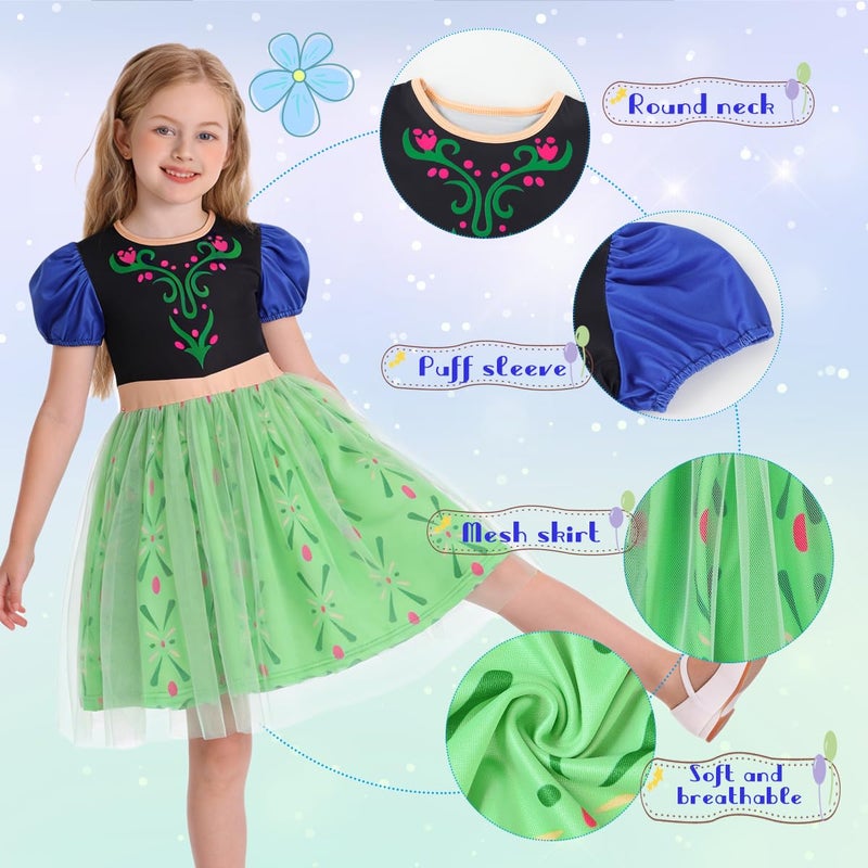 Benylion Princess Dress Girls Princess Christmas Birthday Gift for Kids Halloween Carnival Party Cosplay Outfits Snow Queen Coronation Dress Size 9-10 Years,Green - Image 4