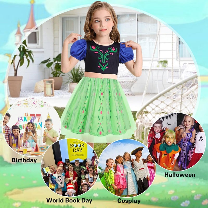 Benylion Princess Dress Girls Princess Christmas Birthday Gift for Kids Halloween Carnival Party Cosplay Outfits Snow Queen Coronation Dress Size 9-10 Years,Green - Image 5