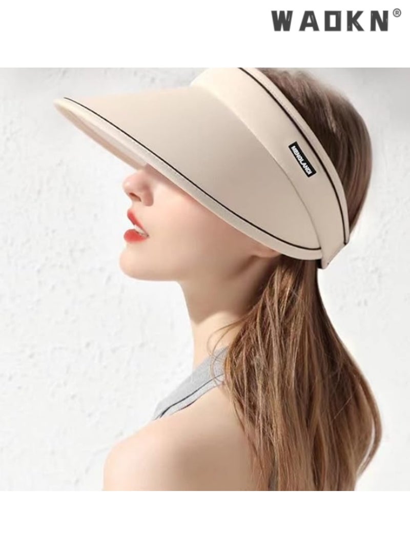 WAOKN Women's Visors, Breathable Women's Sun Hats Adjustable Wide Brim Riding Outdoor Sun Hats, Lightweight, Durable, Foldable for Easy Storage Sun Hat for Hiking Running Jogging Golf Tennis，White - Image 4