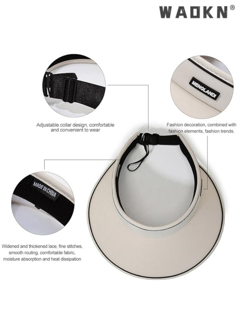 WAOKN Women's Visors, Breathable Women's Sun Hats Adjustable Wide Brim Riding Outdoor Sun Hats, Lightweight, Durable, Foldable for Easy Storage Sun Hat for Hiking Running Jogging Golf Tennis，White - Image 2