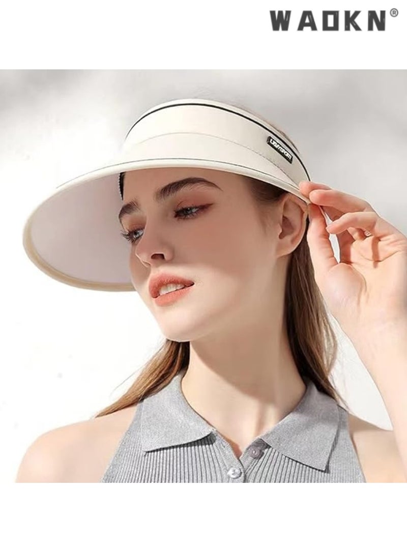 WAOKN Women's Visors, Breathable Women's Sun Hats Adjustable Wide Brim Riding Outdoor Sun Hats, Lightweight, Durable, Foldable for Easy Storage Sun Hat for Hiking Running Jogging Golf Tennis，White - Image 3