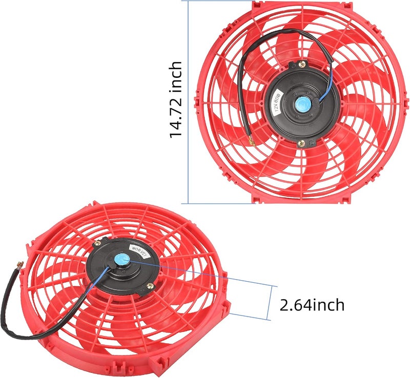 GESEXI 12 Inch Slim Fan Push Pull Electric Radiator Cooling Fan Universal High Performance 12V 80W Motor with Fan Mounting Kit (Red) - Image 4