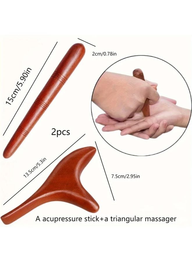 2PCS Wooden Massager Set Acupressure Stick Triangular Tool Eye Foot Massage - Image 3