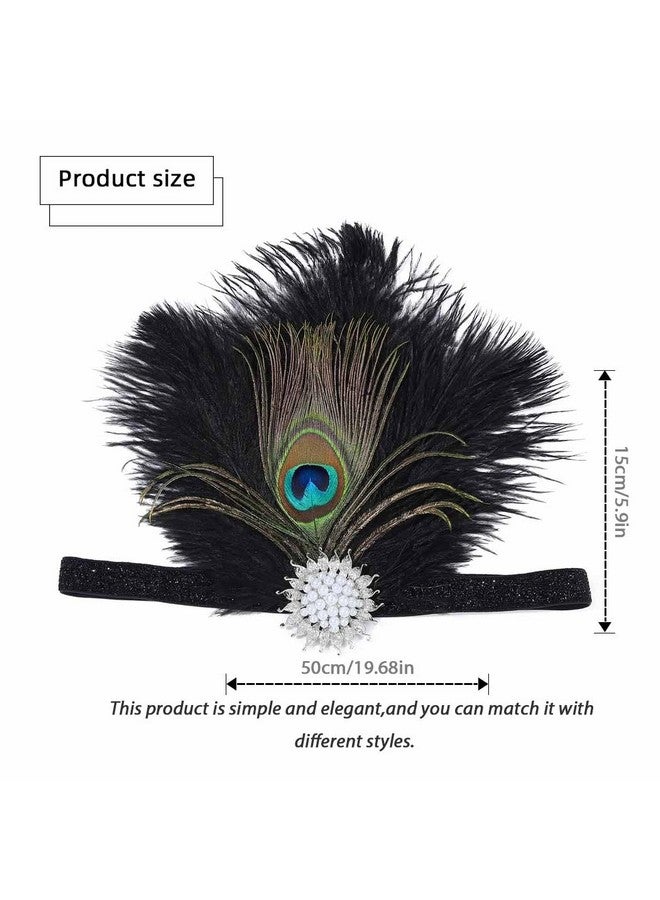 GENBREE 1920S Flapper Headband Peacock Feather Headpiece Black Feather Headband Cocktail Head Accessories For Women  - Image 5