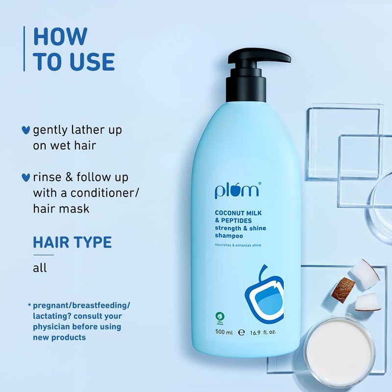Plum Coconut Milk Peptides Shampoo for Dry Frizzy Hair Provides 22X Shiny Softer Hair ParabenFree Hair Shampoo for Women Men for Straight Wavy Rough Hair pH Balanced 500ml - Image 5