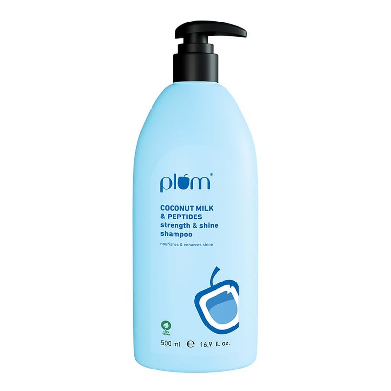 Plum Coconut Milk Peptides Shampoo for Dry Frizzy Hair Provides 22X Shiny Softer Hair ParabenFree Hair Shampoo for Women Men for Straight Wavy Rough Hair pH Balanced 500ml - Image 1