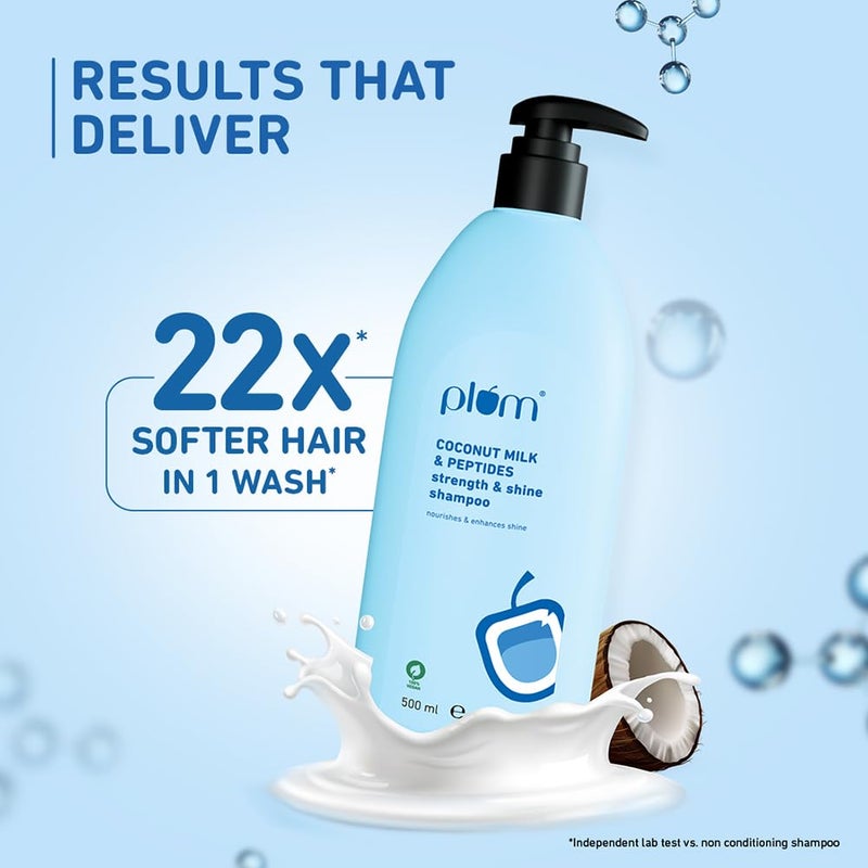 Plum Coconut Milk Peptides Shampoo for Dry Frizzy Hair Provides 22X Shiny Softer Hair ParabenFree Hair Shampoo for Women Men for Straight Wavy Rough Hair pH Balanced 500ml - Image 3