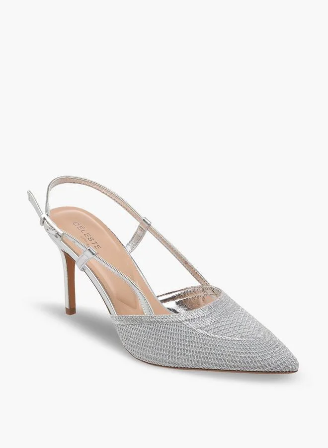 Celeste SILVER Women Textured Stiletto Slingback Heels for Women | Best Price UAE
