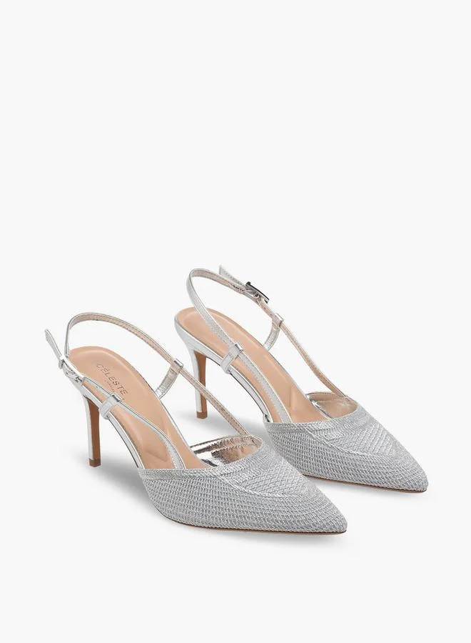 Celeste SILVER Women Textured Stiletto Slingback Heels for Women | Best Price UAE