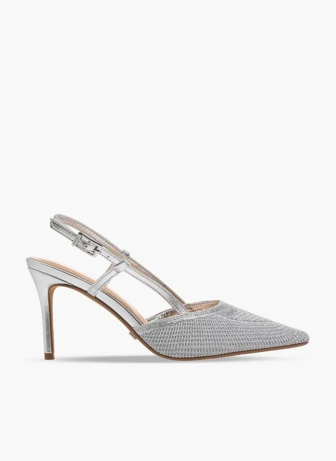 Women Textured Stiletto Slingback Heels