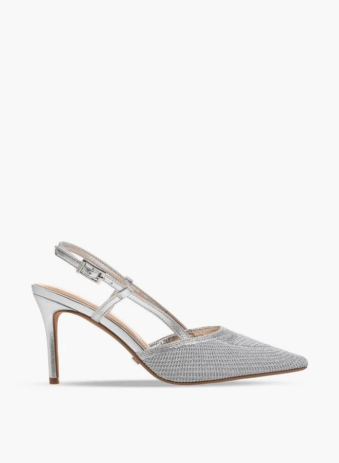 Celeste SILVER Women Textured Stiletto Slingback Heels for Women | Best Price UAE