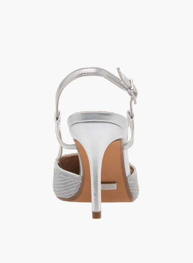 Celeste SILVER Women Textured Stiletto Slingback Heels for Women | Best Price UAE