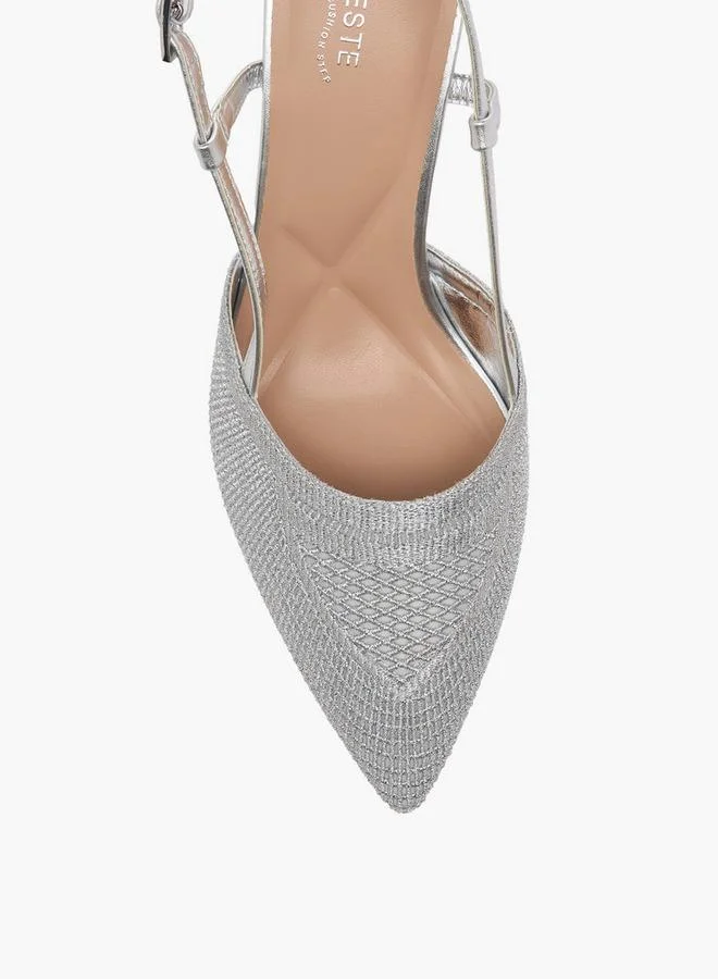 Celeste SILVER Women Textured Stiletto Slingback Heels for Women | Best Price UAE