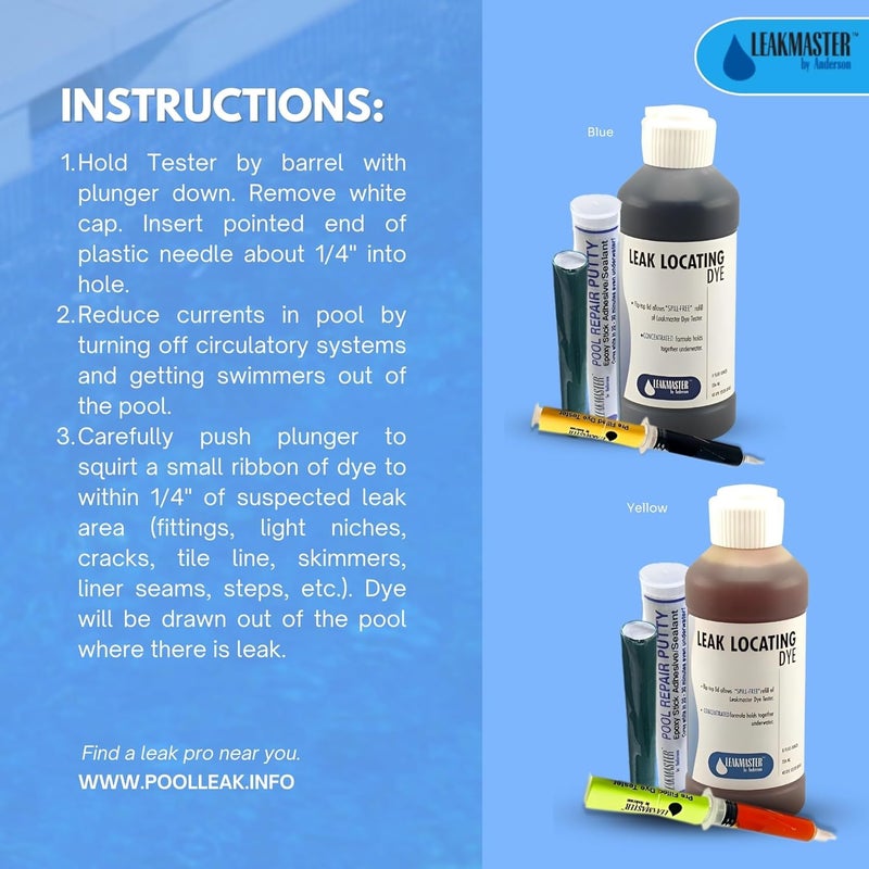 Goodscious Blue Dye Test Refill for Swimming Pool Leak Detection Kit - Reliable Spa/Party Pool Dye for Pool Leak Detection - Precise Pool Leak Detection Dye Kit for Leakmaster Anderson Manufacturing (8 oz) - Image 3