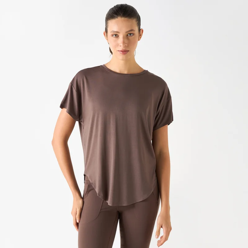 ADOT by Splash Solid Crew Neck T-shirt with Short Sleeves and Curved Hem