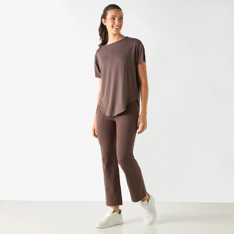 ADOT by Splash Solid Crew Neck T-shirt with Short Sleeves and Curved Hem
