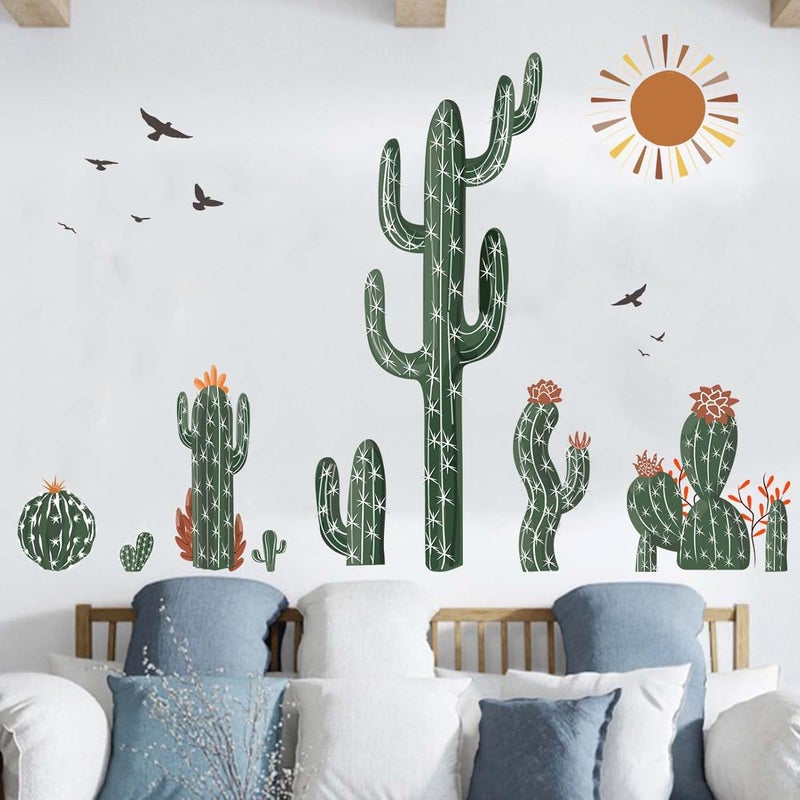 ARS Boho Cactus Wall Stickers - Green Plants Tropical Desert Cacti Wall Decals - Bedroom Living Room Sofa TV Background Home Wall Décor - Image 3