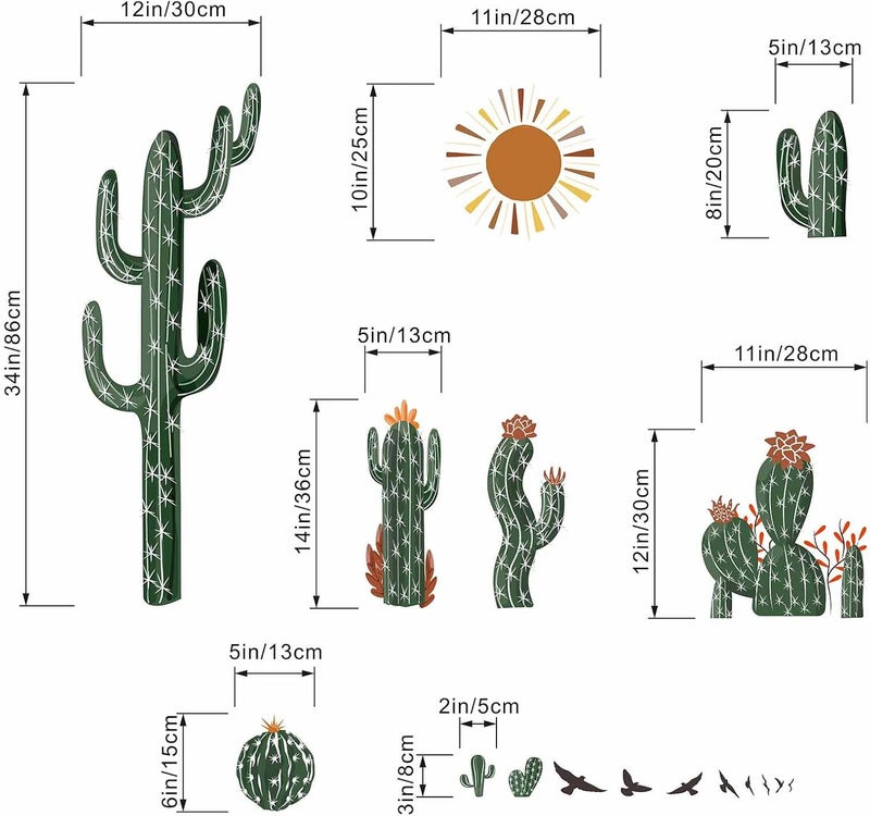 ARS Boho Cactus Wall Stickers - Green Plants Tropical Desert Cacti Wall Decals - Bedroom Living Room Sofa TV Background Home Wall Décor - Image 4