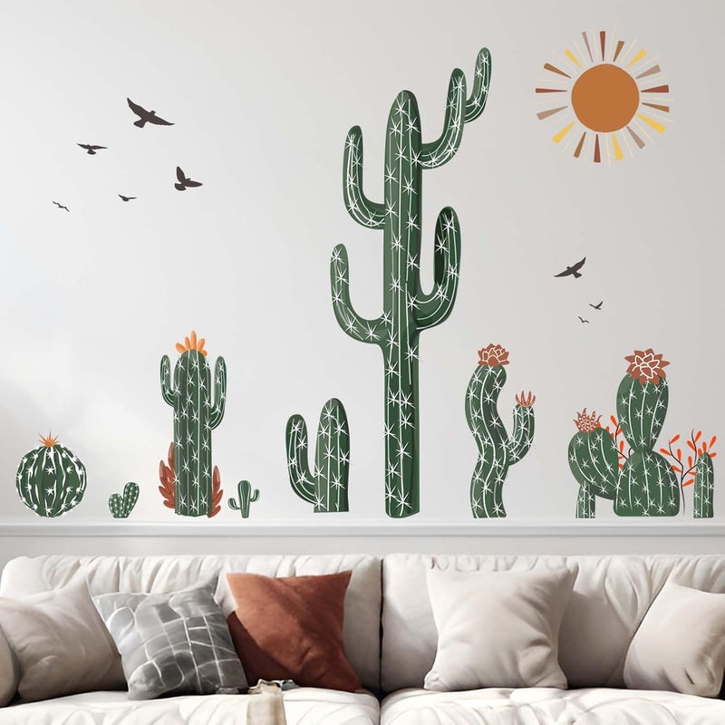 ARS Boho Cactus Wall Stickers - Green Plants Tropical Desert Cacti Wall Decals - Bedroom Living Room Sofa TV Background Home Wall Décor - Image 2