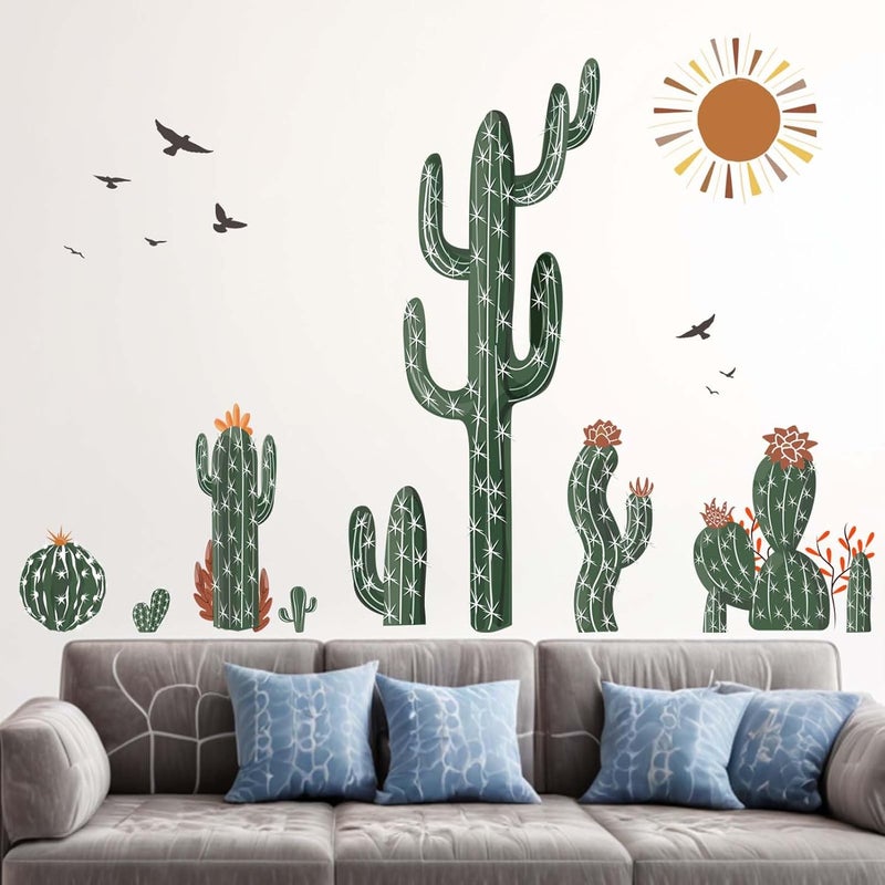 ARS Boho Cactus Wall Stickers - Green Plants Tropical Desert Cacti Wall Decals - Bedroom Living Room Sofa TV Background Home Wall Décor - Image 1