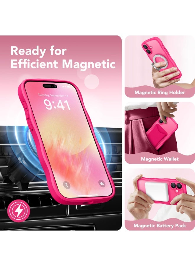 CAPRARO for iPhone 16 Case for Women Girls, Upgraded [Full Camera Protection] [Compatible with MagSafe] Cute Wave Translucent Matte Phone Case for iPhone 16, Hot Pink - Image 3