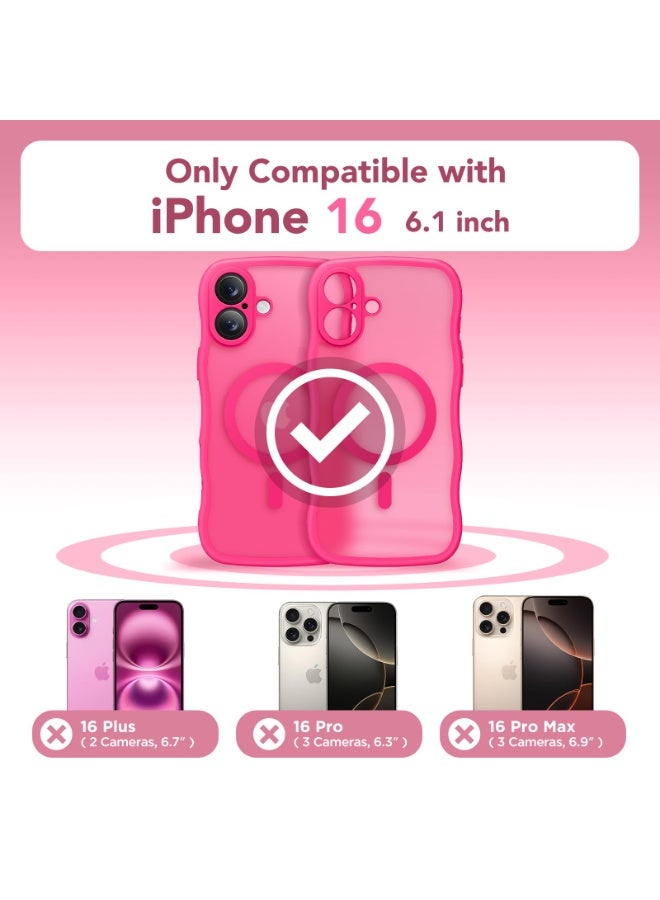 CAPRARO for iPhone 16 Case for Women Girls, Upgraded [Full Camera Protection] [Compatible with MagSafe] Cute Wave Translucent Matte Phone Case for iPhone 16, Hot Pink - Image 2