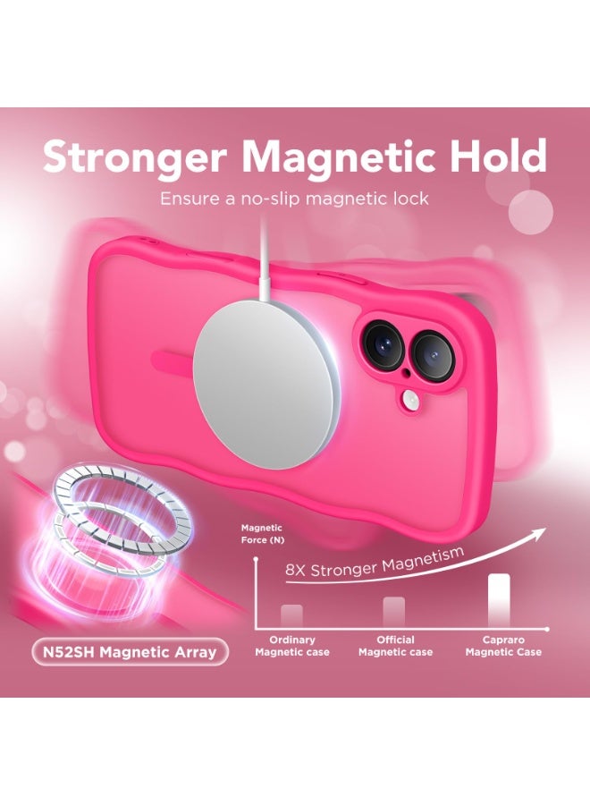 CAPRARO for iPhone 16 Case for Women Girls, Upgraded [Full Camera Protection] [Compatible with MagSafe] Cute Wave Translucent Matte Phone Case for iPhone 16, Hot Pink - Image 4