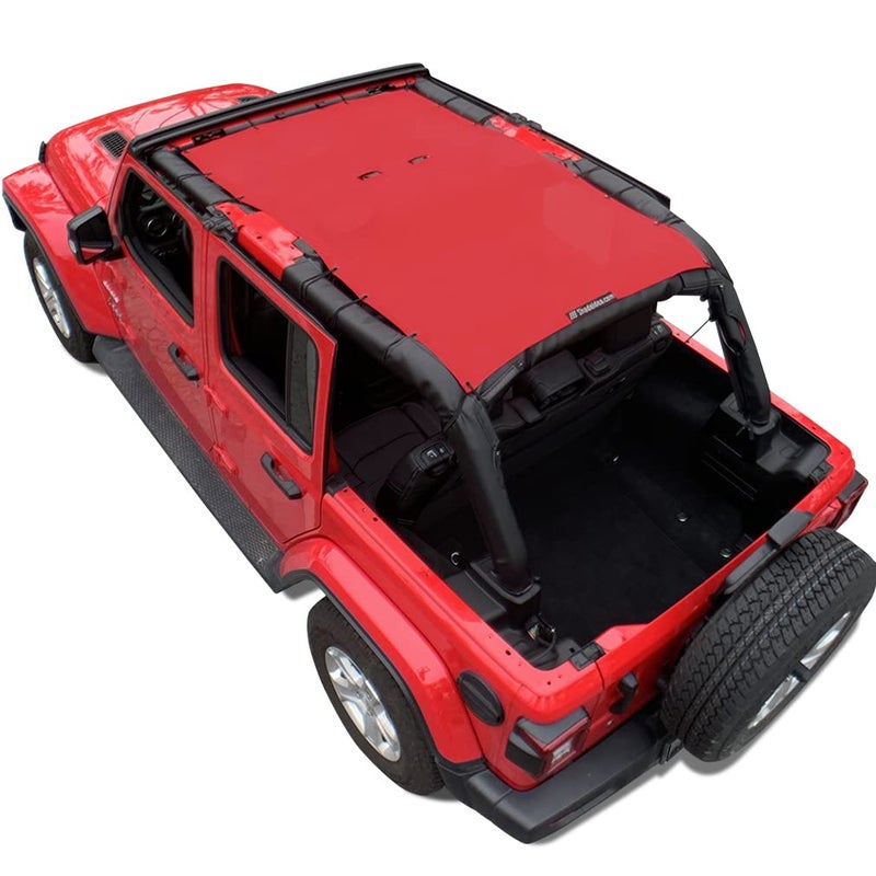 Shadeidea Sun Shade Top for Jeep Wrangler JL 20182023 Unlimited 4 Door Front and RearCherry Red Mesh Screen Sunshade JLU Top Cover UV Blocker with Grab Bag 10 Year Warranty