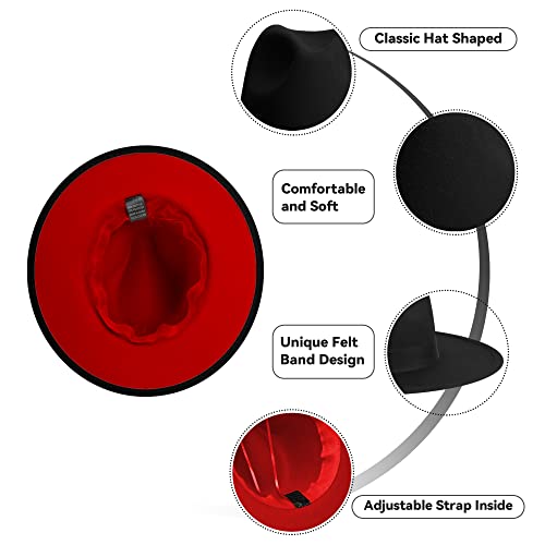 JINGSHA Wide Brim Fedora Hats for Women & Men Classic Dress Panama Hat Adjustable Felt Hat with Band - Image 3