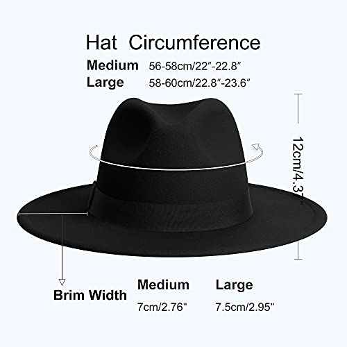 JINGSHA Wide Brim Fedora Hats for Women & Men Classic Dress Panama Hat Adjustable Felt Hat with Band - Image 2