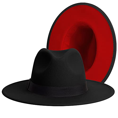 JINGSHA Wide Brim Fedora Hats for Women & Men Classic Dress Panama Hat Adjustable Felt Hat with Band - Image 1