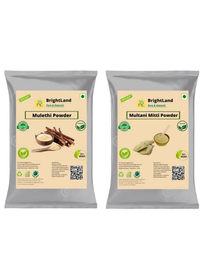 Brightland 100% Pure Multani Mitti Powder & Mulethi (Liquorice) Powder for Face & Skin (100gm*2=200gm) - Image 1