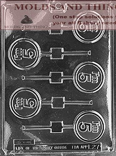 MOLDS AND THINGS IM 5 LOLLY Numbers and Letters Chocolate Candy Mold  Clear Plastic Alphanumeric Shape  2 Round 516 Deep  Made in USA