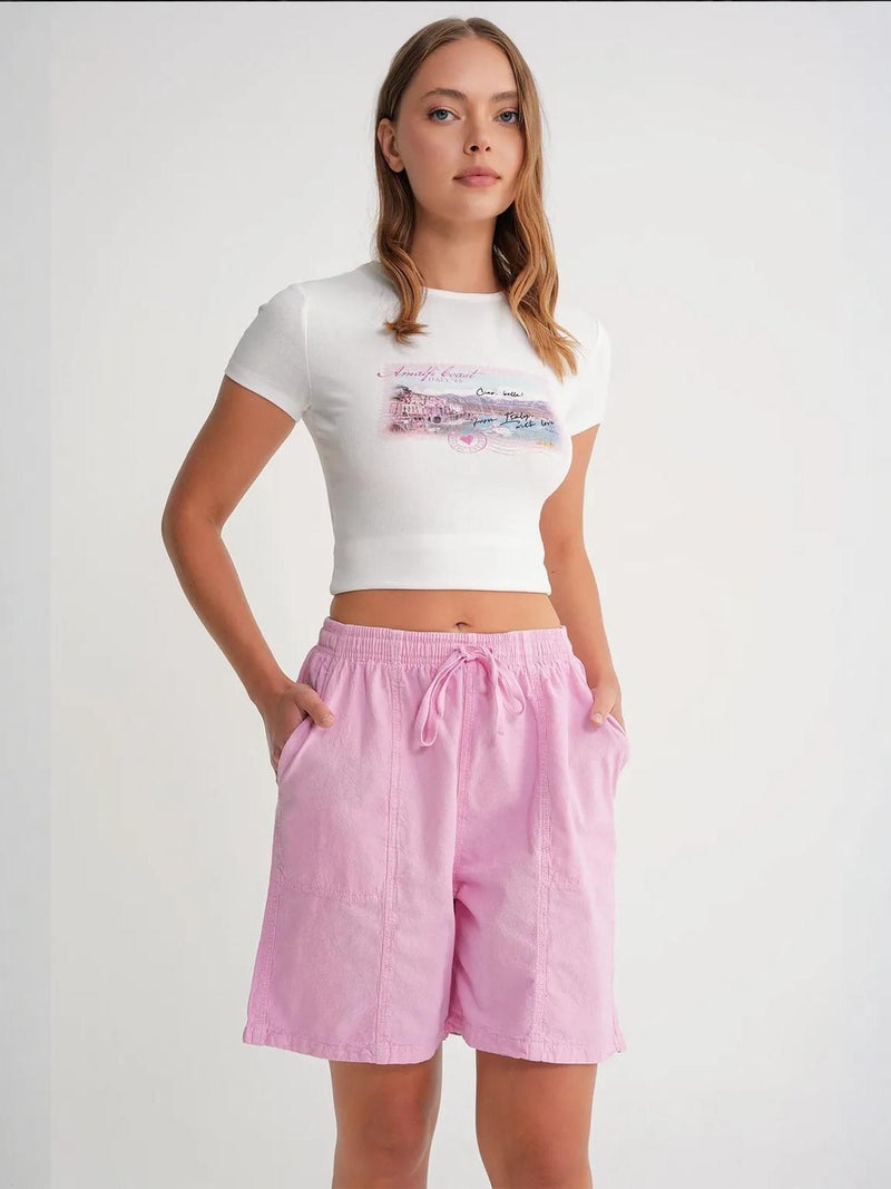 ميكسراي شورت قصير قطني بخصر مرتفع ورباط - Image 1