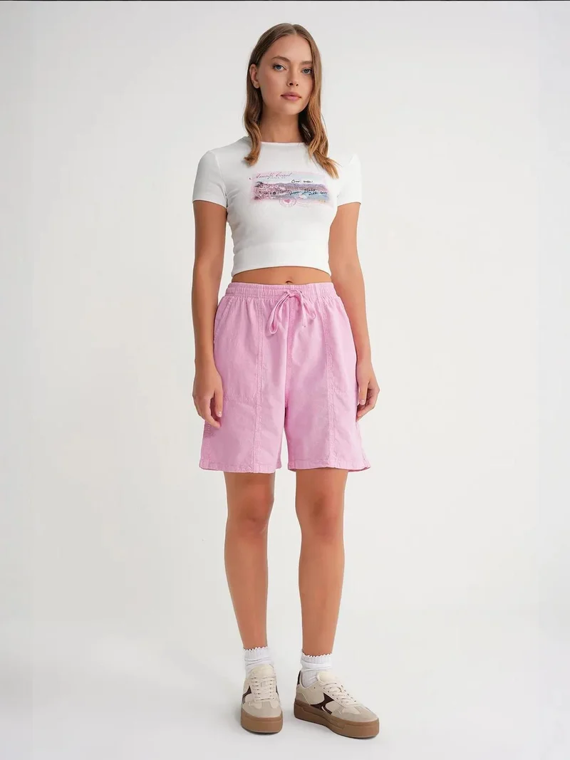 MixRay Mixray High Waist Cotton Drawstring Mini Shorts